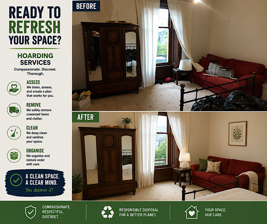 A cluttered room before clearance in Layton
