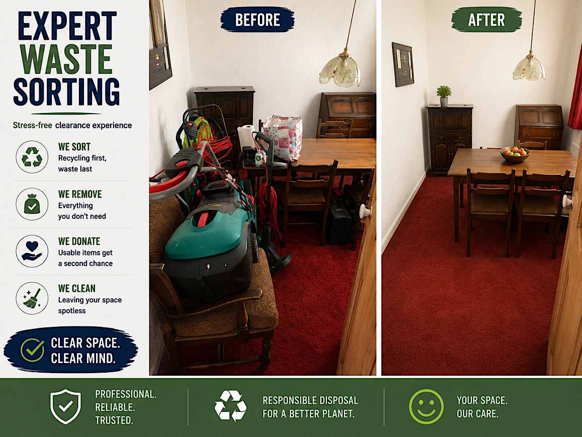 A cluttered room before clearance in Earby