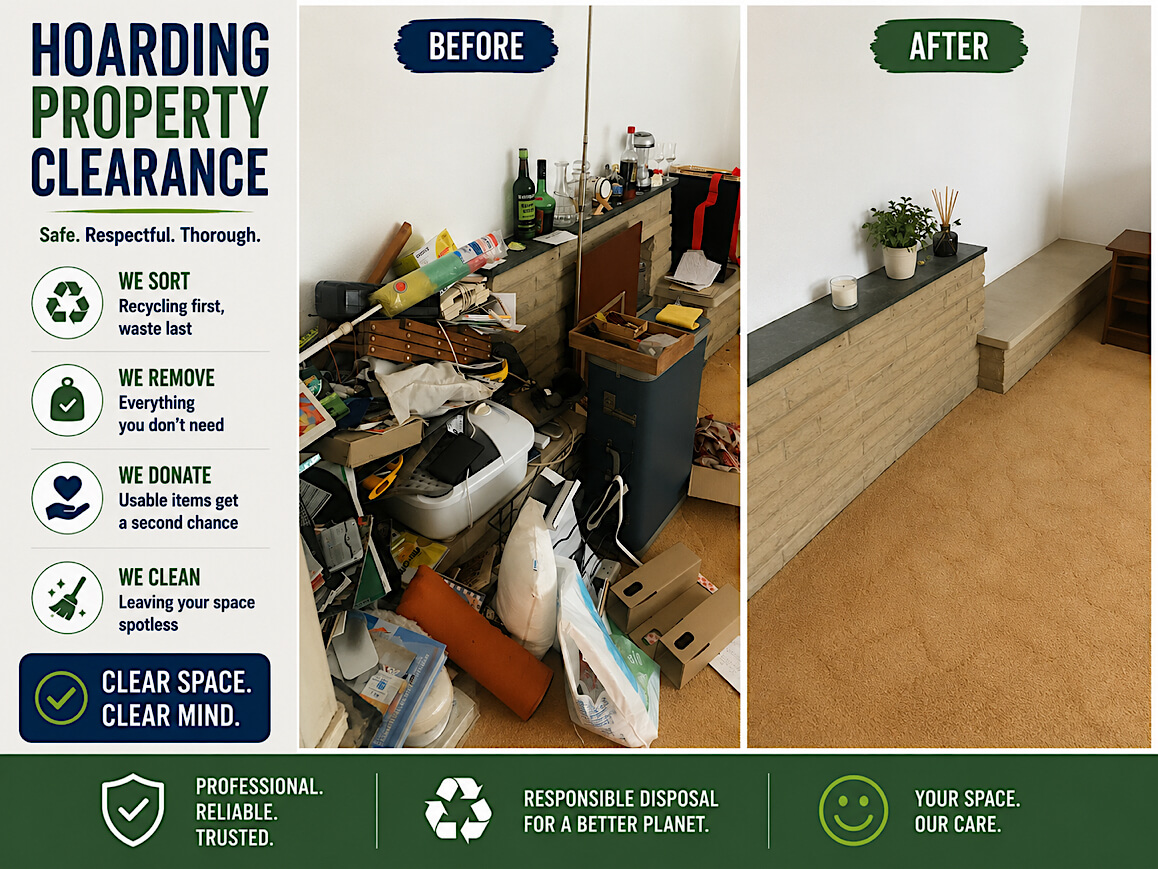 A cluttered room before clearance in Kelbrook