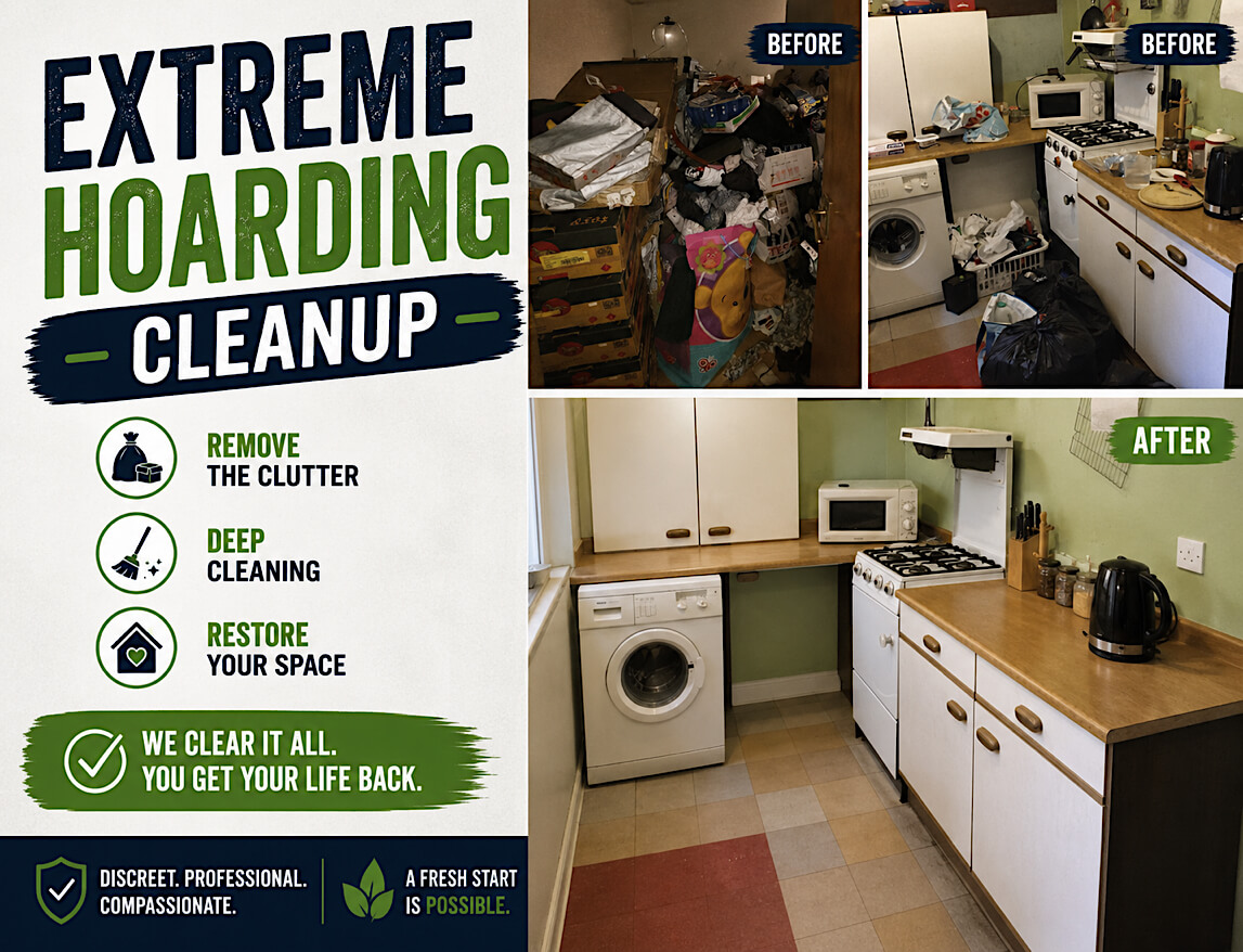 A cluttered room before clearance in Burnley