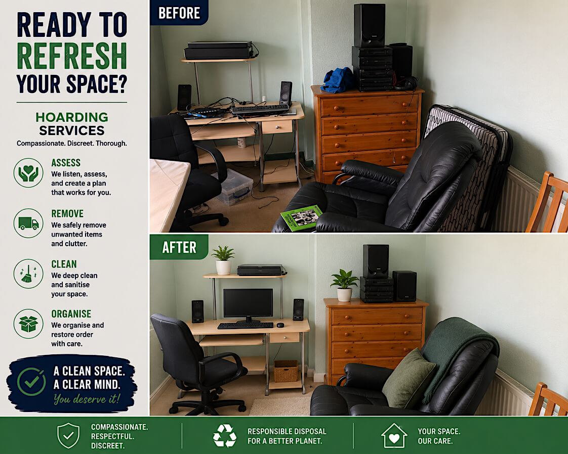A cluttered room before clearance in Euxton