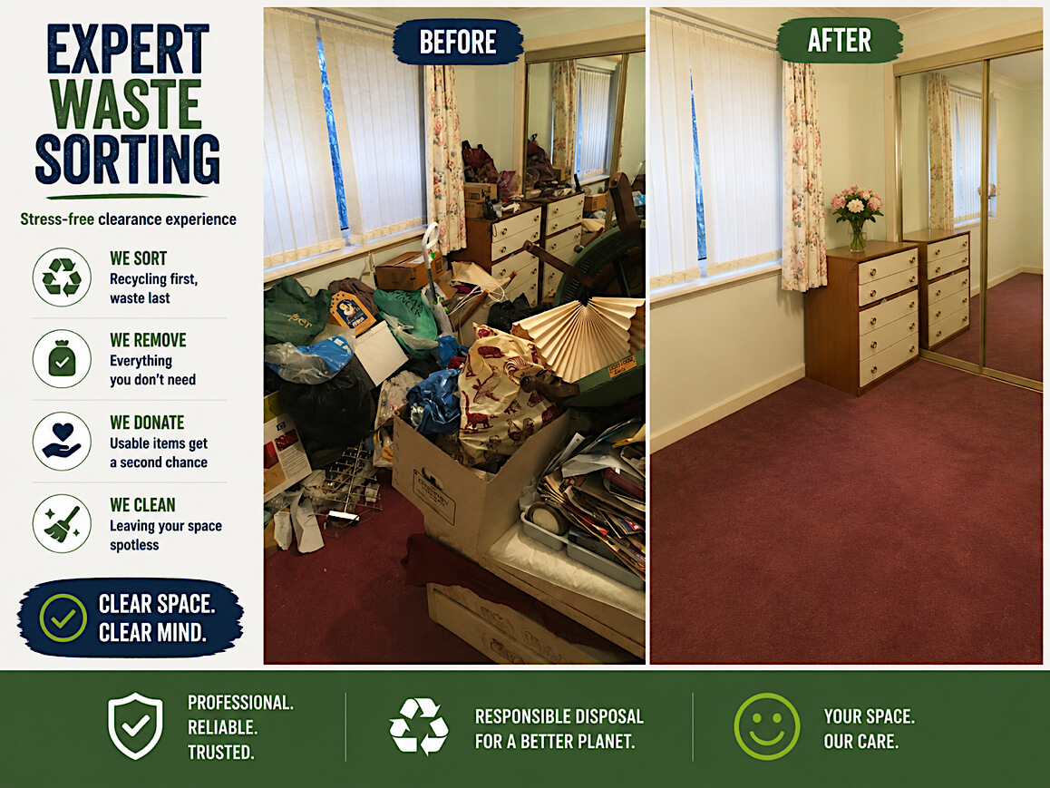 A cluttered room before clearance in Pilling