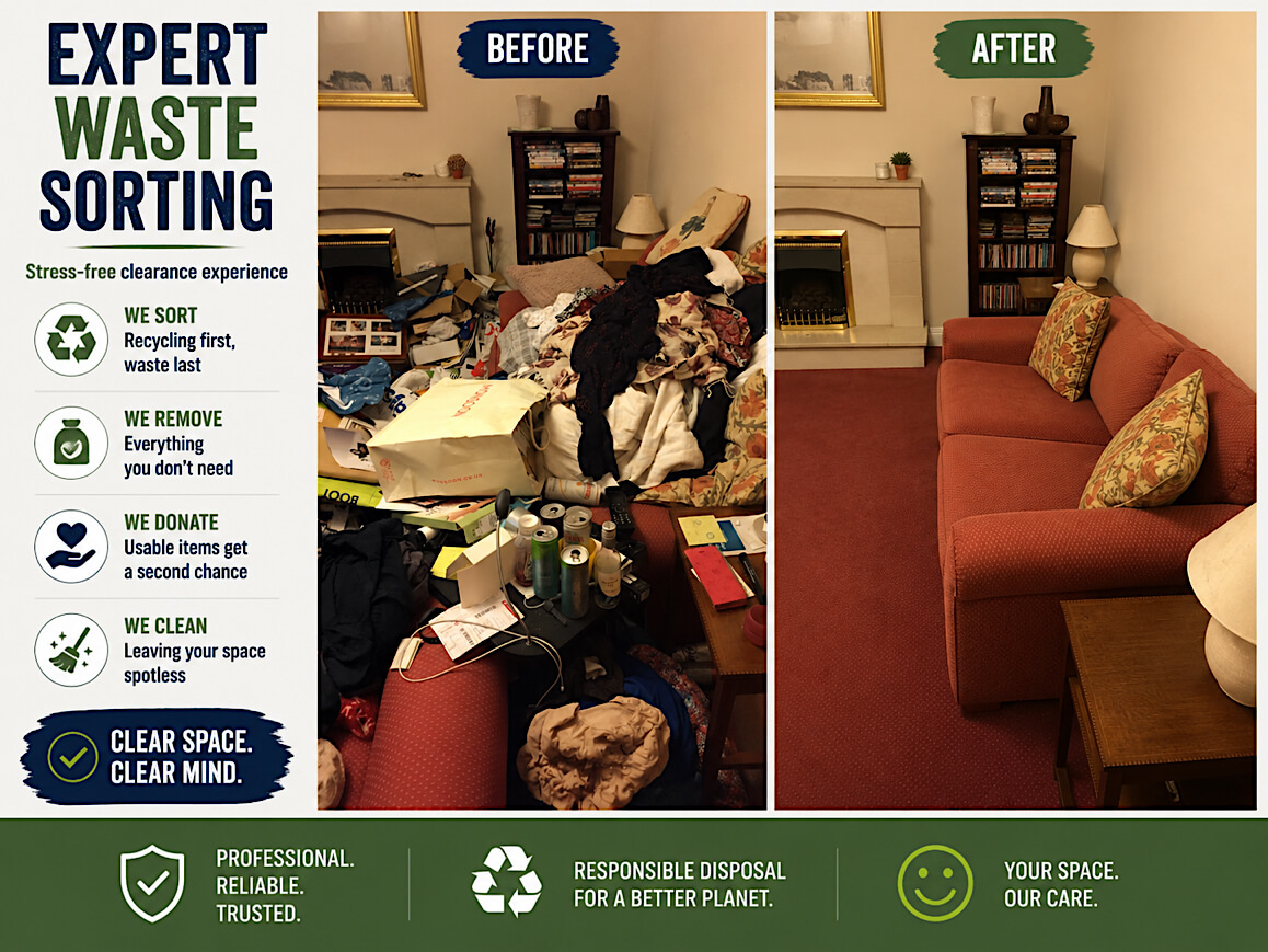 A cluttered room before clearance in Leyland