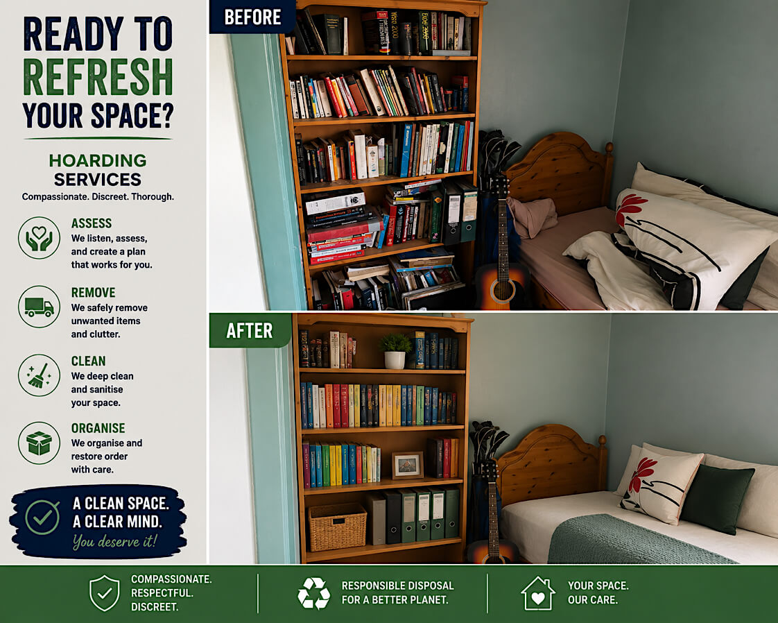 A cluttered room before clearance in Clayton-le-Woods
