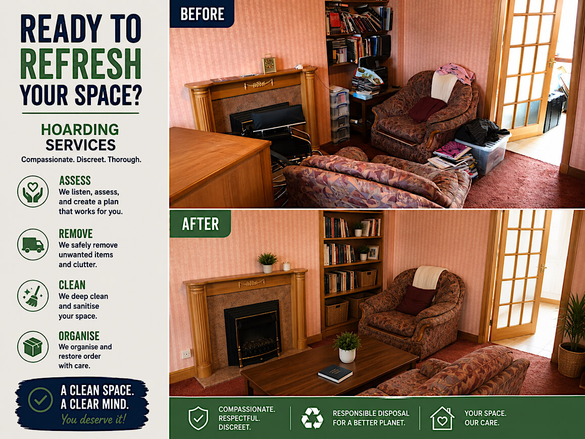 A cluttered room before clearance in Lytham St Annes