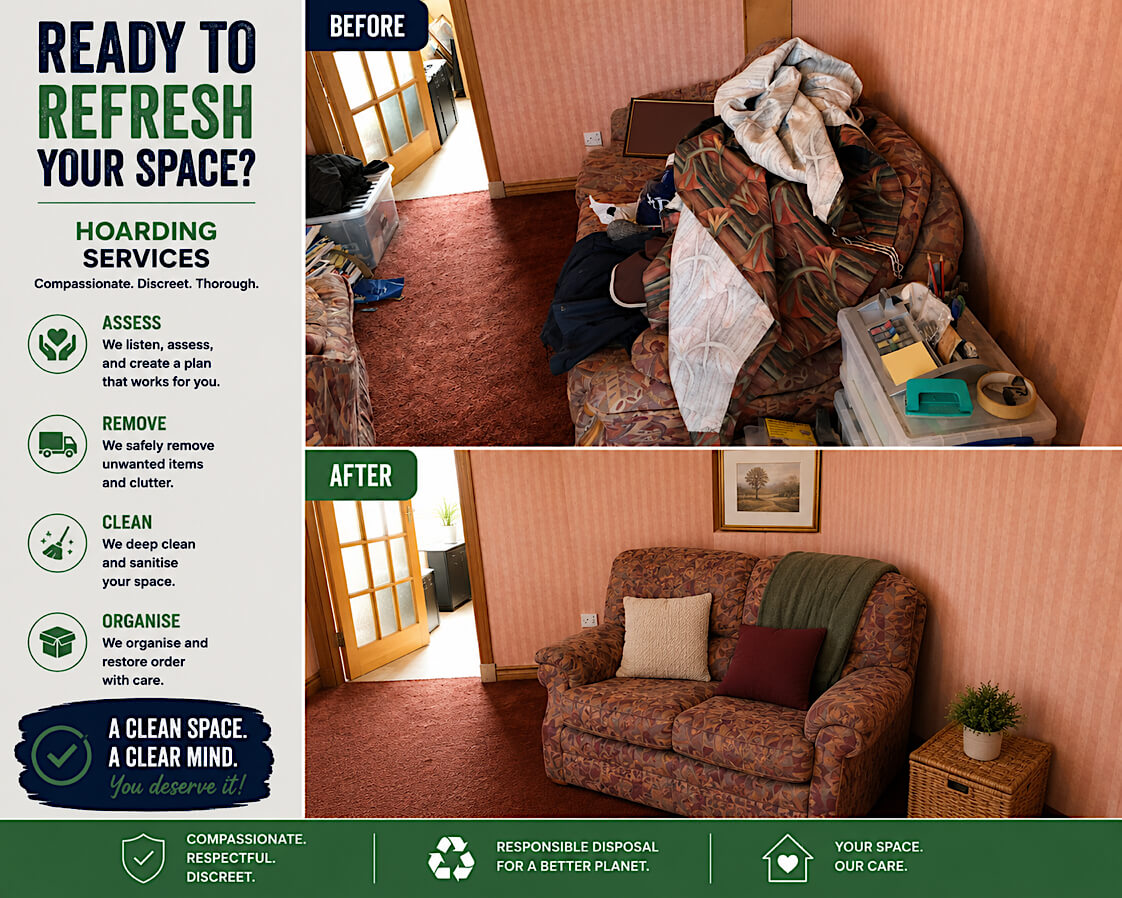 A cluttered room before clearance in Freckleton