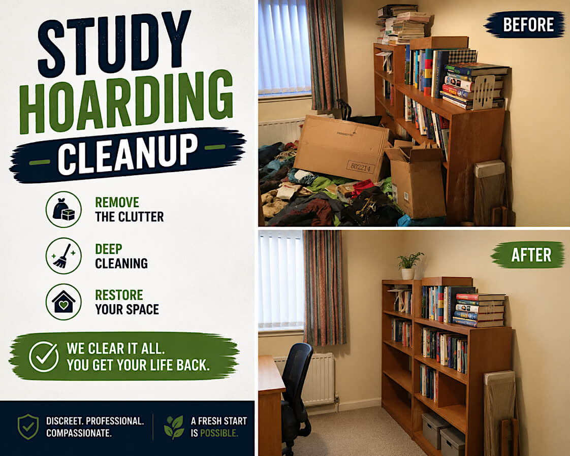 A cluttered room before clearance in Galgate