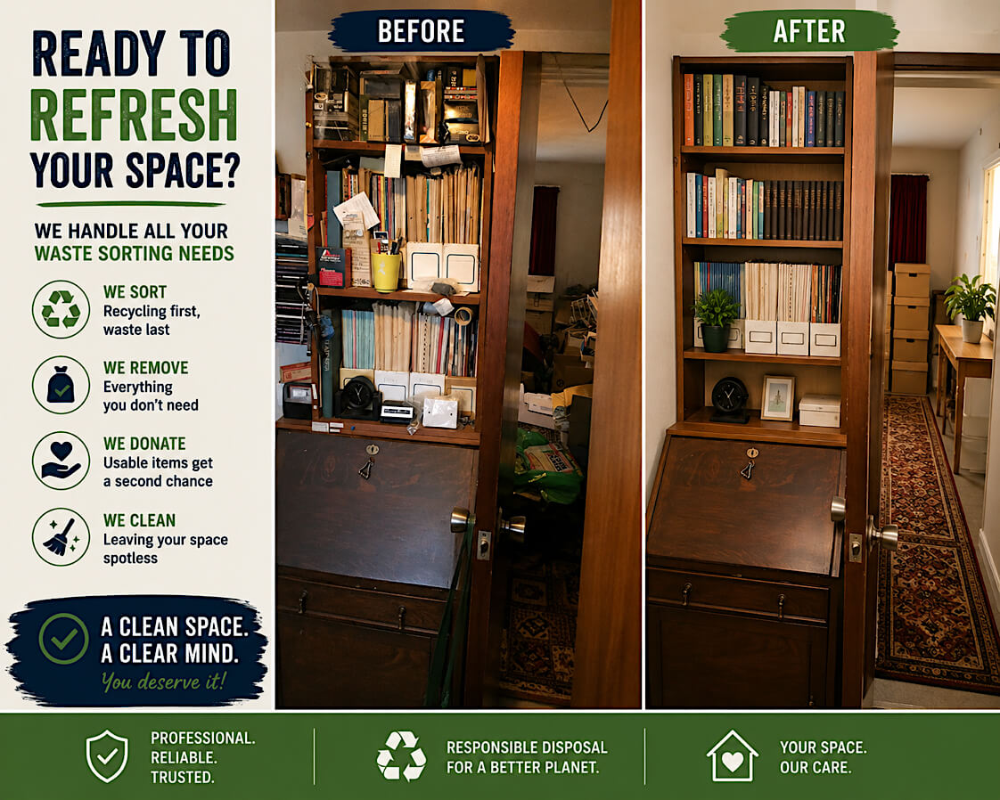 A cluttered room before clearance in Morecambe